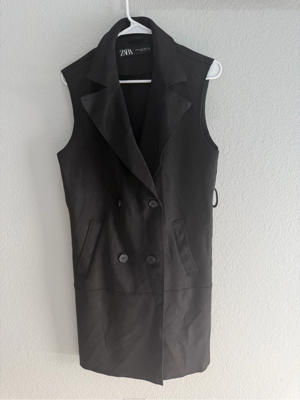 Zara Black Sleeveless Double-Breasted Long Vest